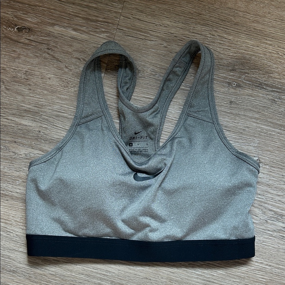 Nike Gray Dri-FIT Racerback Sports Bra with Black Band